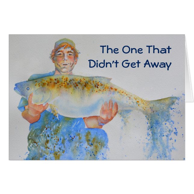 Fisherman watercolor painting fishing gift for him (Front Horizontal)