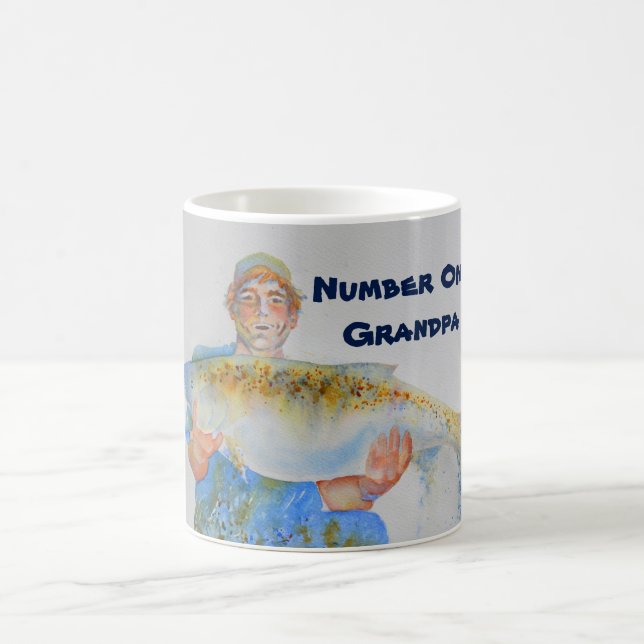 Fisherman watercolor painting fishing gift for him coffee mug (Center)