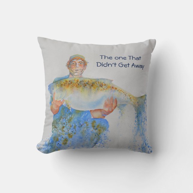 Fisherman watercolor painting fishing gift for him cushion (Front)