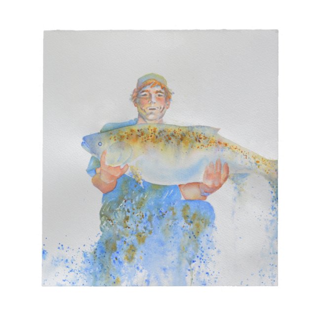 Fisherman watercolor painting fishing gift for him notepad (Front)