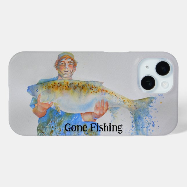 Fisherman watercolor painting gone fishing Case-Mate iPhone case (Back (Horizontal))