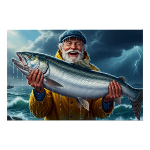 Fisherman's Big Fish Catch Ocean Poster
