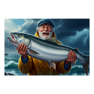 Fisherman's Big Fish Catch Ocean  Poster