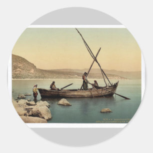 Fisherman's boat on the lake, Tiberias, Holy Land, Classic Round Sticker