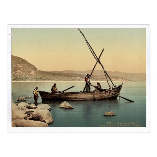 Fisherman's boat on the lake, Tiberias, Holy Land, Postcard
