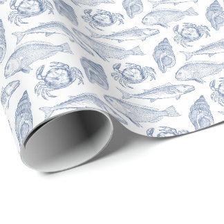 Fishermans Catch of the Day Blue and White Wrapping Paper