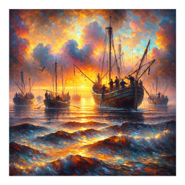 Fishermans fiery retrieve at Sunset Photo Print (Front)