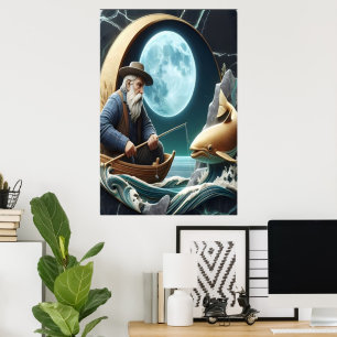 Fisherman's Moonlit Catch Poster