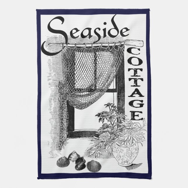 fishermans seaside cottage window kitchen towel (Vertical)