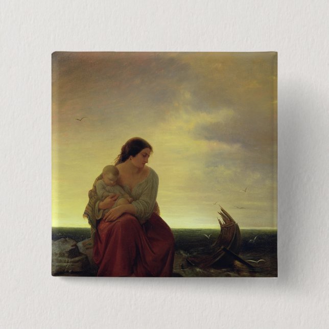 Fisherman's Wife Mourning on the Beach 15 Cm Square Badge (Front)