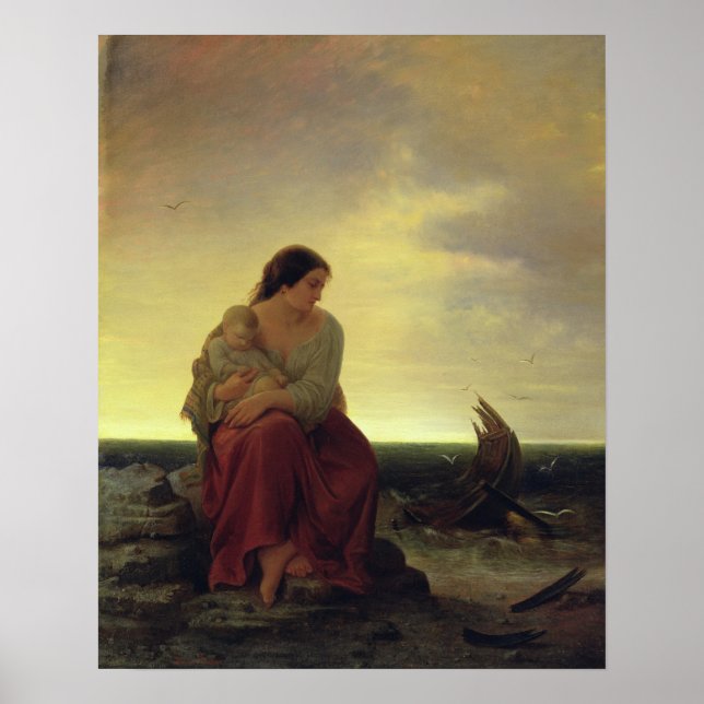Fisherman's Wife Mourning on the Beach Poster (Front)