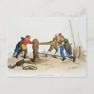 Fishermen at a Capstan, from 'Costume of Great Bri Postcard