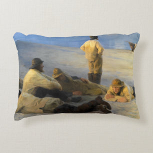 Fishermen at Skagen Beach by Peder Severin Kroyer Decorative Cushion