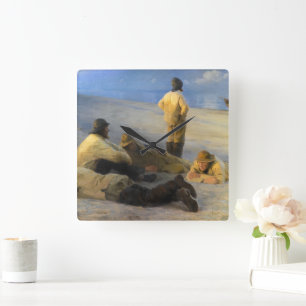 Fishermen at Skagen Beach by Peder Severin Kroyer Square Wall Clock