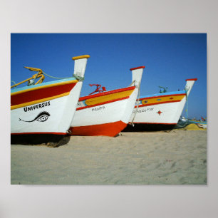 Fishermen boats at Algarve beach Poster