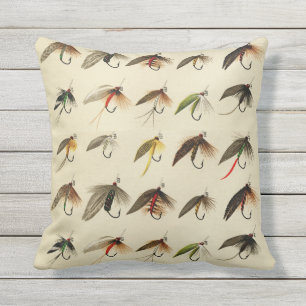 Fishermen Fly Fishing Trout Flies Watercolor Throw Cushion