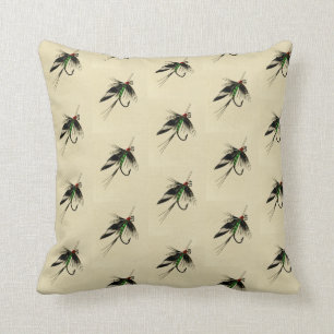 Fishermen Fly Fishing Trout Flies Watercolor Throw Cushion