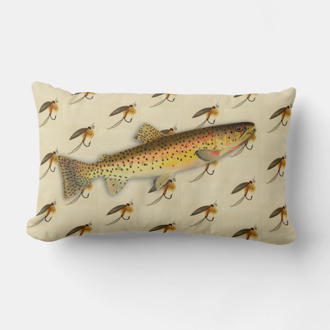 Fishermen Fly Fishing Trout Flies Watercolor Throw Lumbar Cushion (Front)