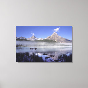 Fishermen in canoe on Waterfowl Lake, Banff Canvas Print