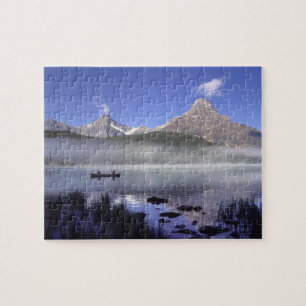 Fishermen in canoe on Waterfowl Lake, Banff Jigsaw Puzzle
