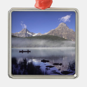 Fishermen in canoe on Waterfowl Lake, Banff Metal Tree Decoration