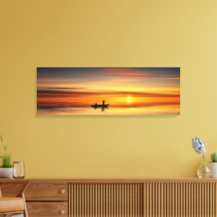 Fishermen on Lake Gorgeous Sunset Canvas Print