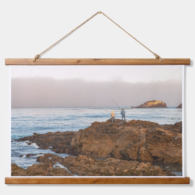 Fishermen on Rocky Shore Hanging Tapestry (Front)