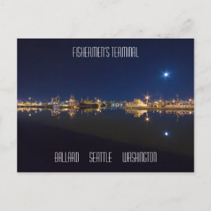 Fishermen’s Terminal at Night in Ballard, Seattle Postcard