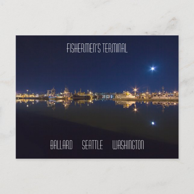 Fishermen’s Terminal at Night in Ballard, Seattle Postcard (Front)