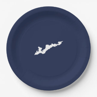 Fishers Island Logo Paper Plates – White/Navy