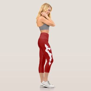 Fishers Island Yoga Capri Leggings – White/Red