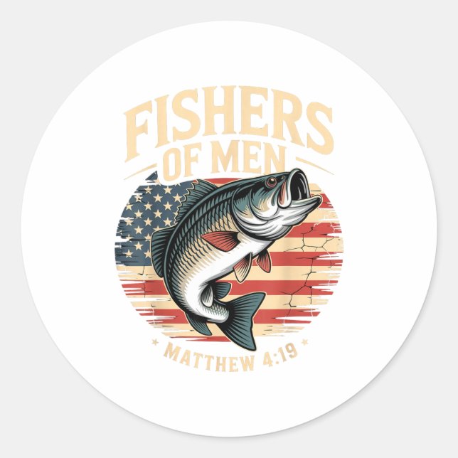 Fishers Of Men Matthew 4 19 American Flag B  Classic Round Sticker (Front)