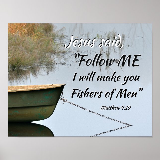 Fishers of Men Scripture, Matthew 4:19 Bible Verse Poster (Front)