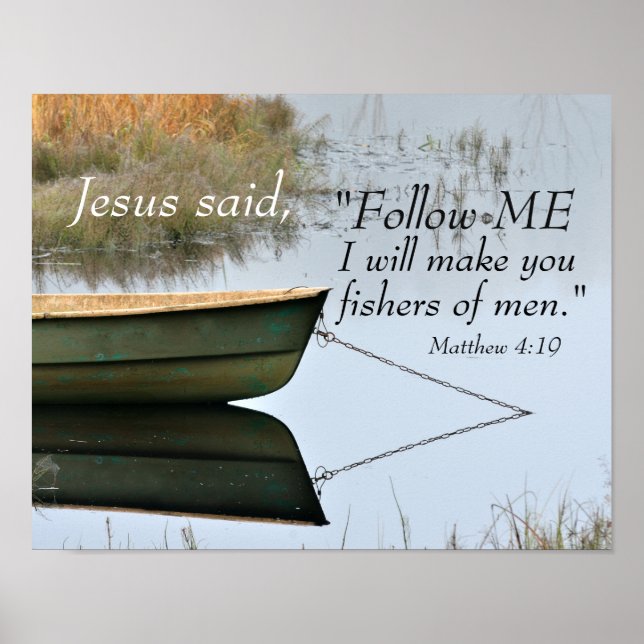 Fishers of Men Scripture, Matthew 4:19 Bible Verse Poster (Front)