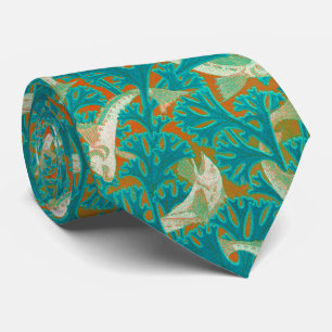 FISHES AND ALGAES BLUE YELLOW Art Nouveau Pattern Tie