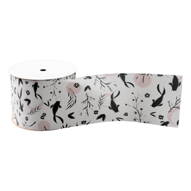 Fishes and Branches Japanese Painting Grosgrain Ribbon (Spool)