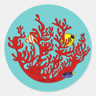Fishes and Coral Doodle Art Sticker