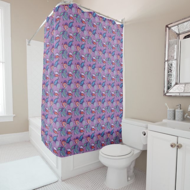 Fishes and Eel Pattern lavender purple Shower Curtain (In Situ)