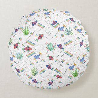 Fishes and Plants in Pond Round Cushion