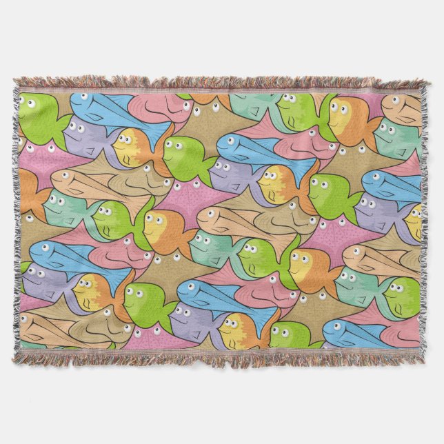 Fishes cartoon throw blanket (Front)