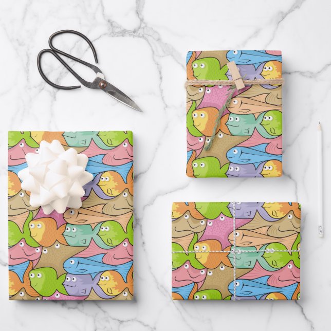Fishes Cartoon Wrapping Paper Sheet (Front)