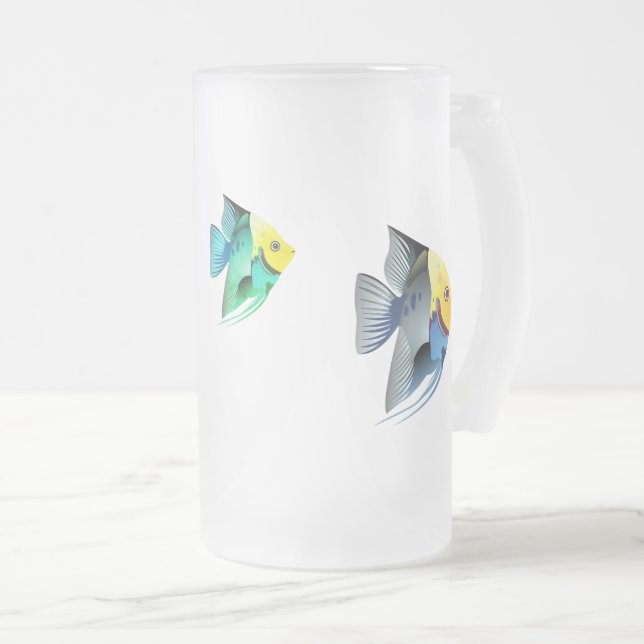 Fishes Frosted Glass Beer Mug (Front Right)