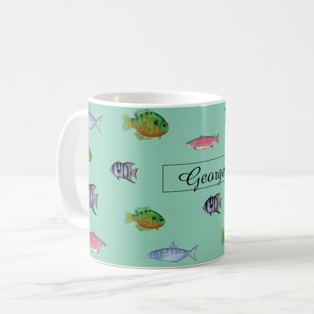 Fishes Light Turquoise Coffee Mug (Front Left)
