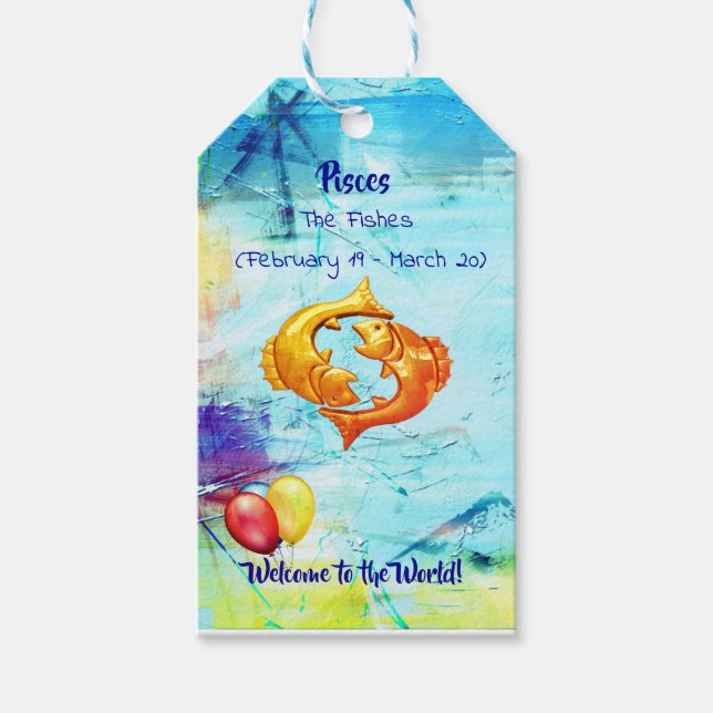 Fishes 'New Baby'  Pisces    Gift Tags (Front)