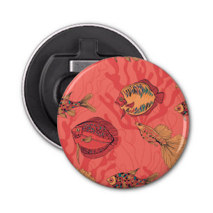 Fishes on living coral background bottle opener
