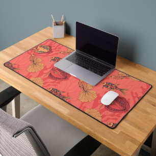 Fishes on living coral background desk mat