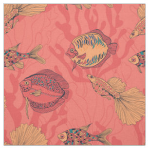 Fishes on living coral background fabric