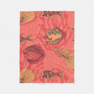 Fishes on living coral background fleece blanket