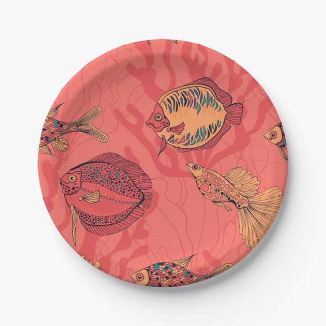 Fishes on living coral background paper plate (Front)