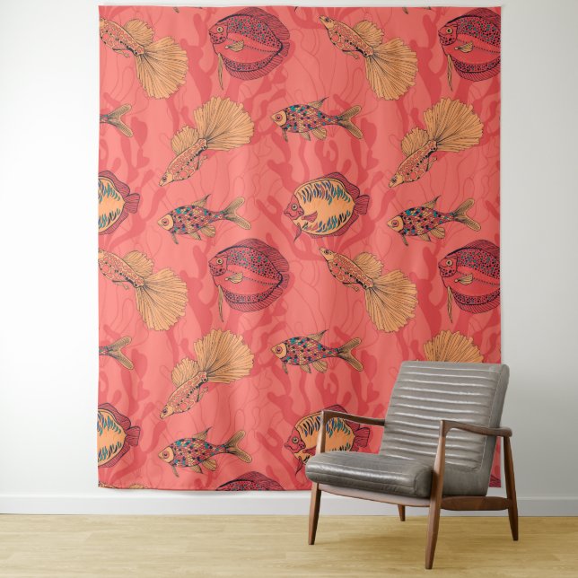 Fishes on living coral background tapestry (In Situ)